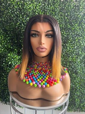 Mid-Length Ombre Wig with Straight Ends in Black and Honey Blonde